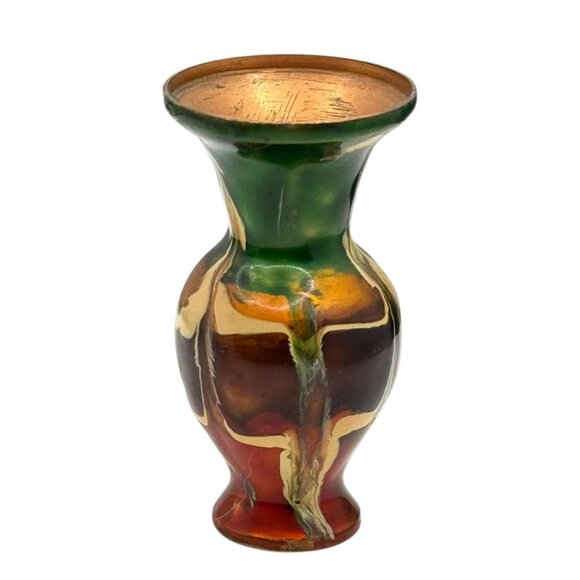 Enamel Copper Metal Multicolor Drip Glaze Vase With Metallic Gold Finish - Picture 7 of 9